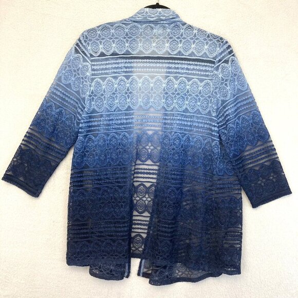 Drapers & Damons Open Cardigan Sweater PM Petite Medium Blue Ombre Embroidered - Picture 2 of 8
